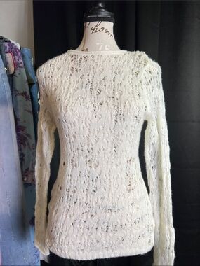 wild fable Cream Open-Knit Crewneck Sweater